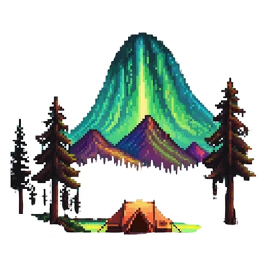 aurora borealis night sky over forest with tent sticker