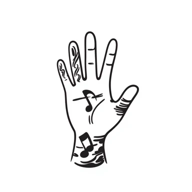 stylized symmetrical hand with tattoos in doodle style, square format, suitable as emoji for music marketing course cover sticker