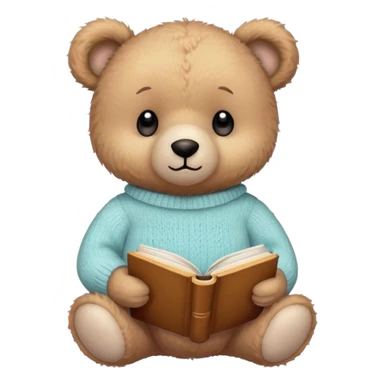 Cute teddy bear with a pastel sweater reading a book  sticker