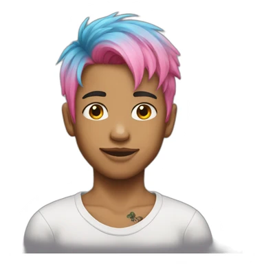 A boy has tattoo and a pink hair sticker