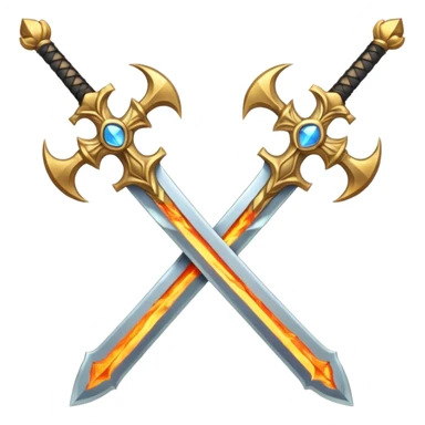 Royal looking two swords in a cross that have a slightly fiery look to them sticker