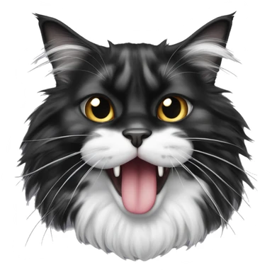 black and white maine coon cat with tongue hanging out and bulging eyes sticker