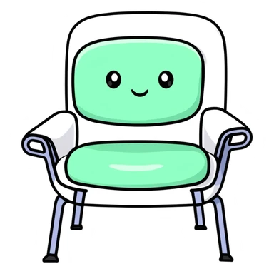 friendly cartoon chair with open arms, inviting someone to sit sticker