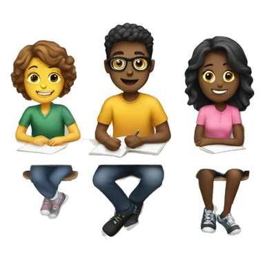 students sitting on desks and chatting sticker