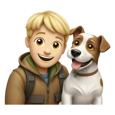 happy boy with yorkshire dog outdoors sticker