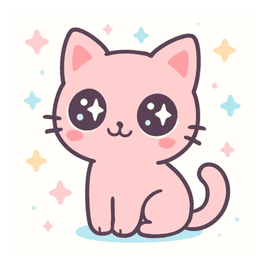 cute pink cat, big eyes, sitting, kawaii style, pastel colors sticker