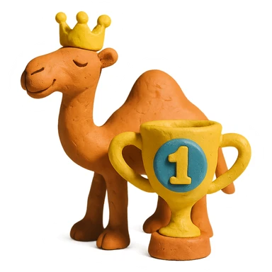dromedary with a crown on its head and a trophy with #1 on it sticker