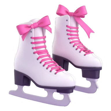 white ice skates with pink ribbon tied, 3D style, realistic details sticker