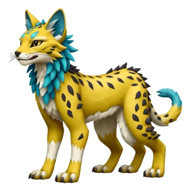 Colorful tropical edgy Lynx-Trico-Sergal-Wolf-Vernid-Fakémon-Pokémon-creature (full body) sticker