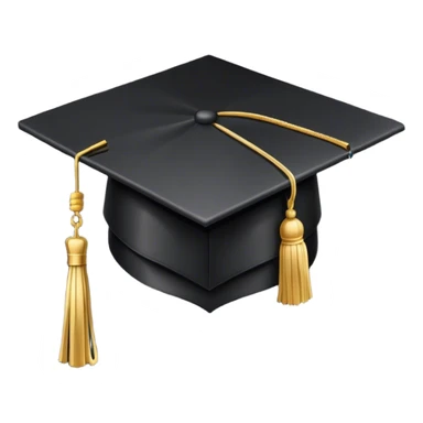 A classic black graduation cap (mortarboard) with a flat, square top and a golden tassel hanging from one corner. The tassel is slightly curved as if gently swaying. The cap is positioned at a slight angle, appearing elegant and academic. The background is plain white sticker