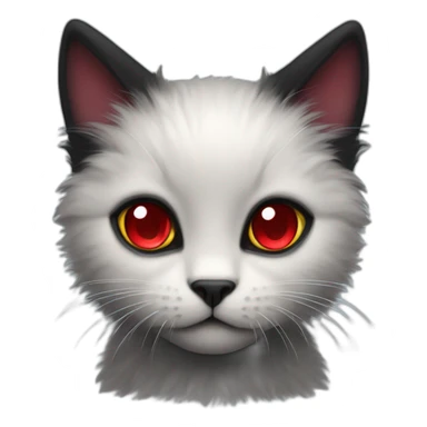A fluffy black kitten with a white chest and piercing ruby red eyes sticker