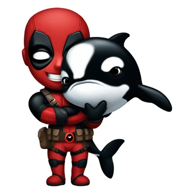 Deadpool holding a baby orca sticker