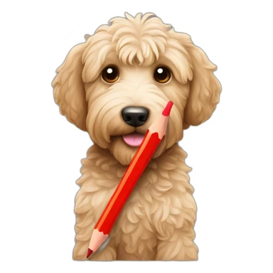 a labradoodle holding a red pencil sticker