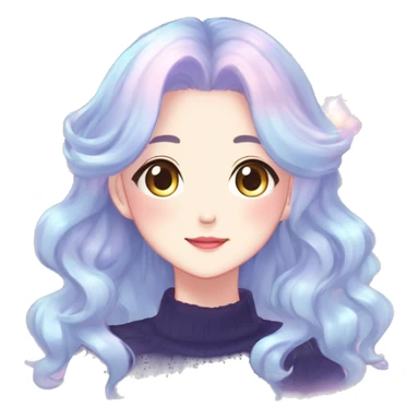 Gorgeous anime style lady blushing face dreamy idol model colorful shiny sparkle kawaii pastelcore cottagecore pearly petite simplistic aesthetic trending style sticker