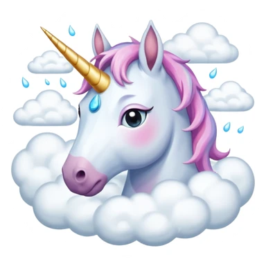 A unicorn flying through clouds, sad, cry tear from eyes, portrait, bust up sticker