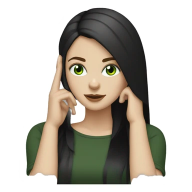 White  girl with dark straight hair green eyes, black clothes, listening to music  sticker