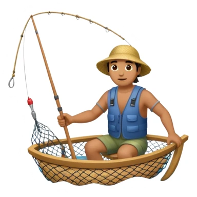 A Polynesian fisherman in the water fishing with a net. sticker