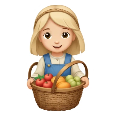 happy toddler girl  carrying wicker basket, medieval age sticker