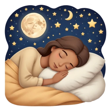 a person sleeping peacefully in bed with a moon and stars, calm and cozy sticker
