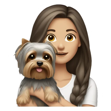 Brunette long hair white girl with grey yorkie puppy sticker