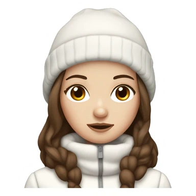 white girl with brown hair and dark brown eyes wearing a white and brown winter outfit sticker