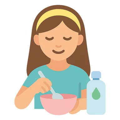 girl making skincare products, mixing ingredients in a bowl, color icon sticker