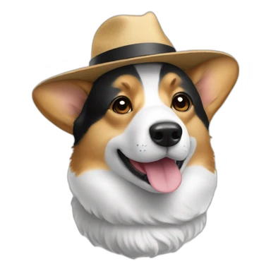 black and white corgi wearing a hat sticker