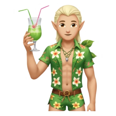 elf male legolas Unbuttoned Hawaiian shirt, swim trunks, shaking a cocktail shaker (sparks flying) sticker