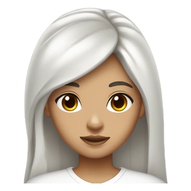 Girl with white brown skin dark brown eyes wearing a white shirt with a silver necklace  and black brown long hair with bangs sticker