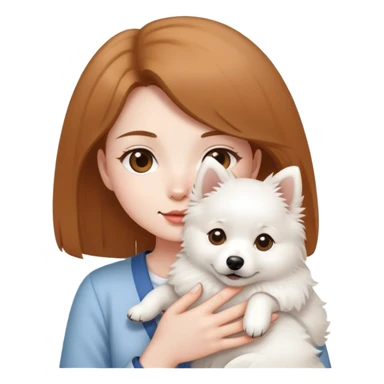 light brown hair girl with pale skin holding a Japanese spitz dog sticker