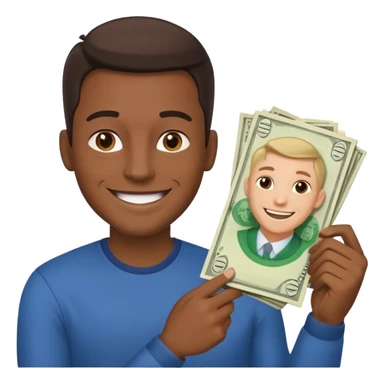 Create a photorealistic emoji of a happy man holding money. 4 different options sticker