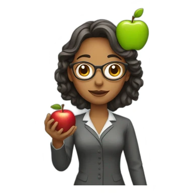 Woman teacher holding an apple sticker