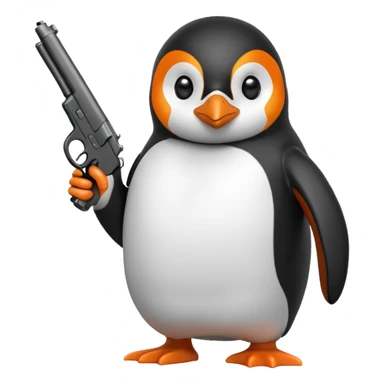 A penguin with a gun in the style of iPhone emoji sticker