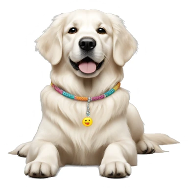 White golden retriever wearing a friendship bracelet sticker