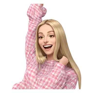 blonde girl with a smile sticker