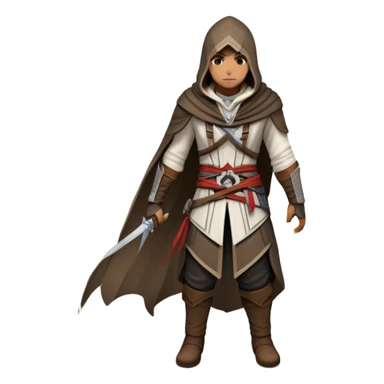 An icon representing an adventure game, inspired by Assassin's Creed. The design features a heroic character in hooded attire, scaling a tall building in a historical cityscape. The background shows ancient architecture and hidden symbols, symbolizing exploration and stealth. Transparent background sticker