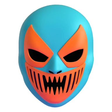 teal and orange ski mask with evil expression sticker