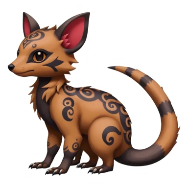 Rare warm-colored exotic cute epic aesthetic gothic colorful Salandit-Eevee-Civet-species-Fakemon-hybrid-creature, with intricate tattoo markings, full body sticker
