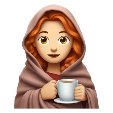 red-haired girl covered herself with a blanket and a mug of tea sticker