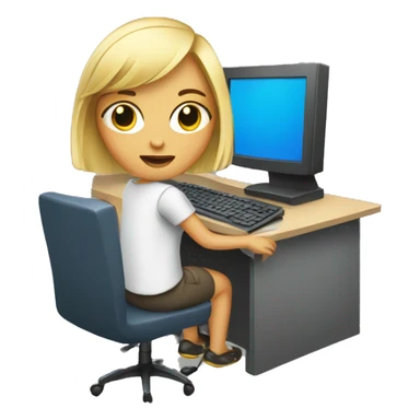 Blond girl working on computer sticker