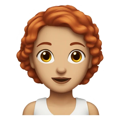 A short-haired woman with red hair, with brown eyes, with regdoll sticker