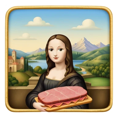  mona lisa with SPAM MEAT renaissance landscape sticker