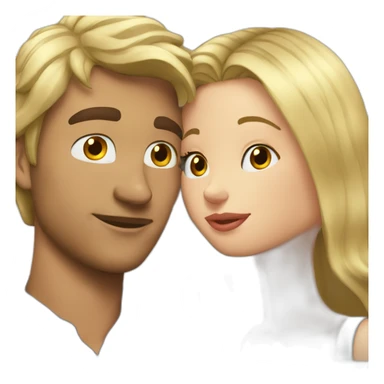 blond guy kissing brunette girl on the cheek sticker