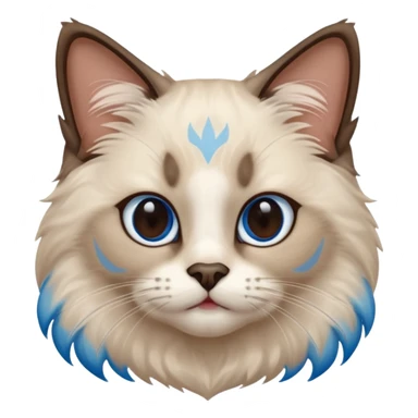 Ragdoll cat, with dark brown center face area with surrounding beige fur, bright blue eyes sticker