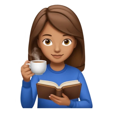 girl reading a book and drinking tea, memoji iphone style, relaxed and happy sticker