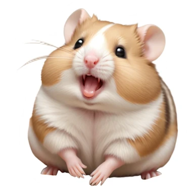 Cinematic Cute Yawning Brown and White Banded Hamster Portrait Emoji, Head tilted slightly with a dramatic, wide-open yawn, revealing a soft, banded fur of brown and white with tiny droopy ears, round dark eyes barely open in drowsy contentment, Simplified yet irresistibly adorable features, highly detailed, glowing with a soft, cozy glow, high shine, relaxed yet expressive, stylized with a touch of whimsy, bright and endearing, soft glowing outline, capturing the essence of a sleepy yet affectionate hamster, so drowsy it feels like it could stretch out of the screen and curl up for a nap! sticker