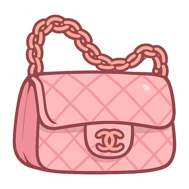 pink Chanel purse with a chain strap, cute and exaggerated, chibi stickers style sticker