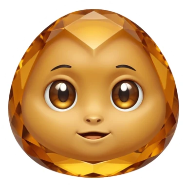 Single gemstone rock character, warm golden citrine, squat and heavy like a rock, with carved facets and tiny surface imperfections, cute round eyes  sticker