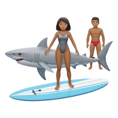 the shark next to people surfing sticker