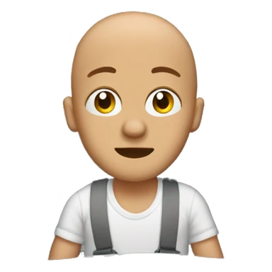 bald boy in car interior with bow on head sticker